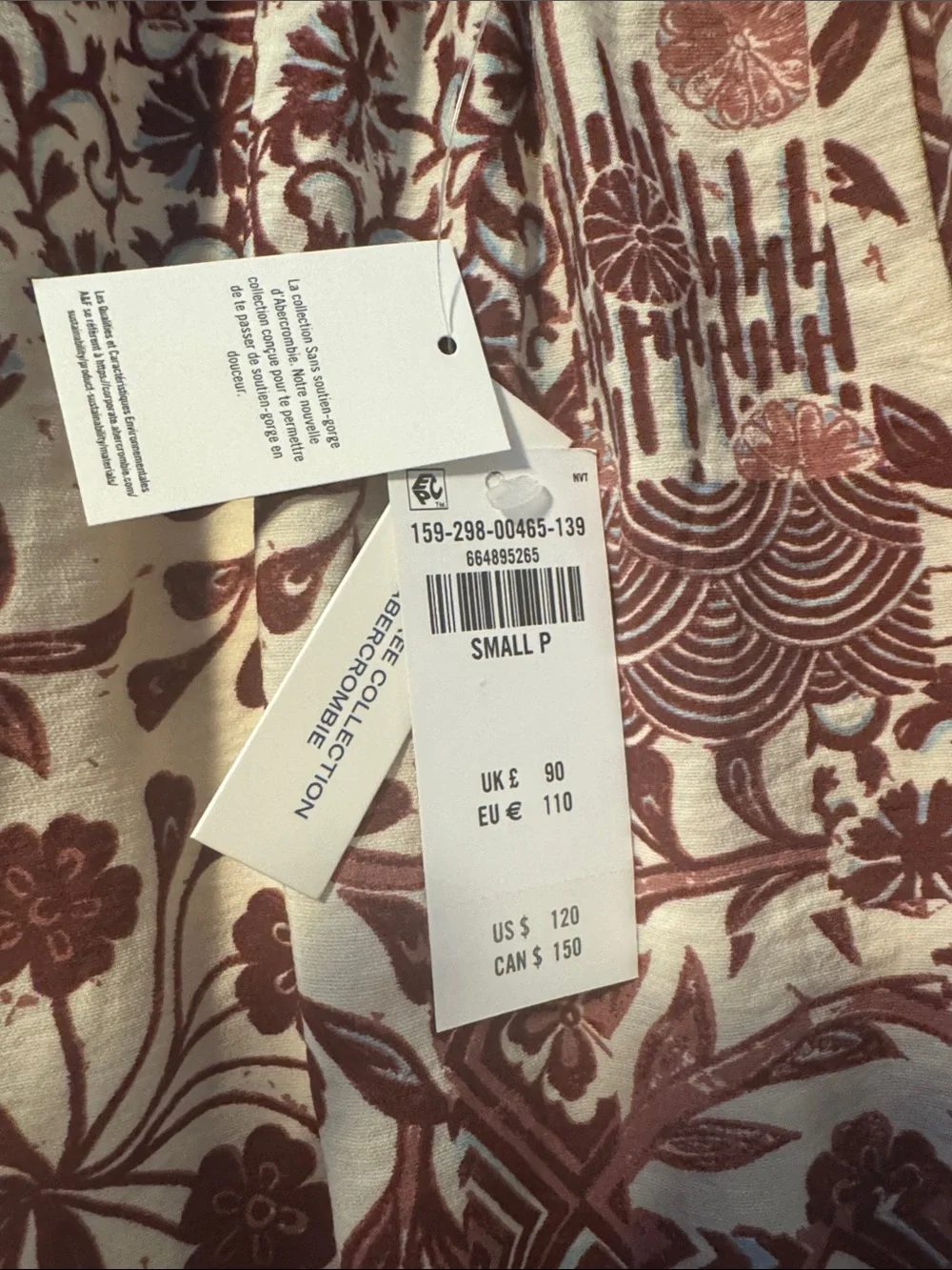 Abercrombie & Fitch Pink and White Printed Bra-Free Clasp-Back Maxi Dress